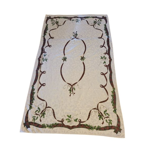 Lenox Rectangular Table Cover and Kitchen Towel Ribbon Holly Set of 2 - Picture 5 of 12